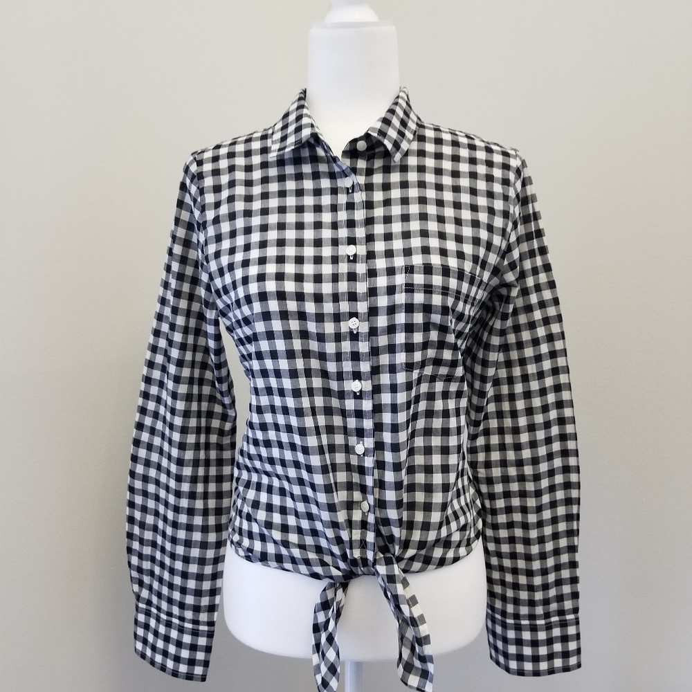 J. Crew Tie Front Checkered Shirt